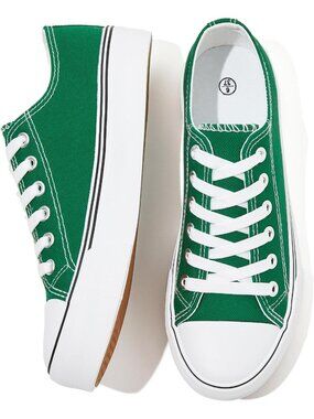 Women's Green Breathable Soft Slip Black Tennis Shoes White Canvas Sneakers